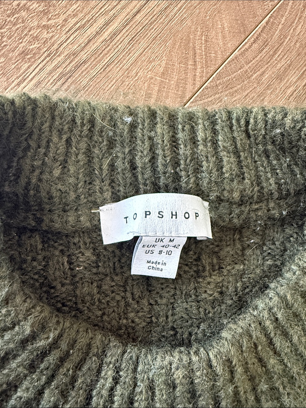 Topshop Olive Ribbed Cable Knit Pullover - Picture 2 of 2